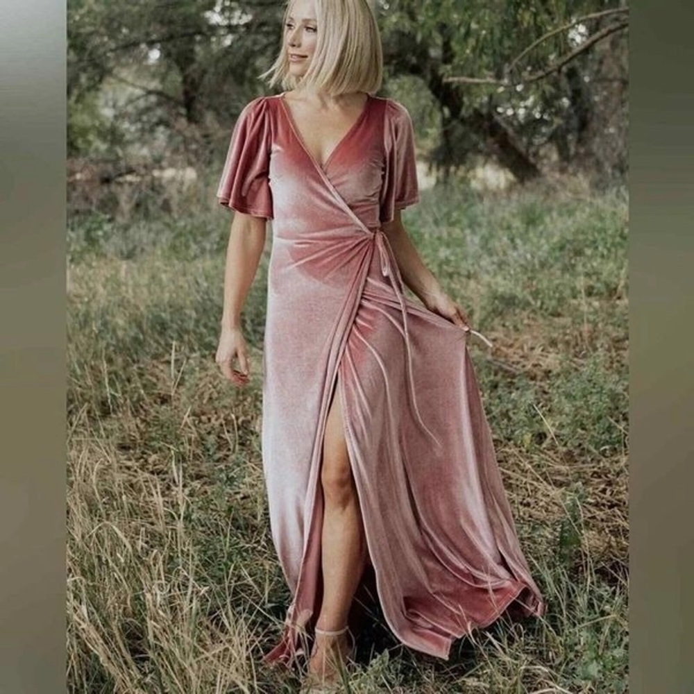 Baltic Born Women's Meghan Velvet Wrap Maxi Dress Elegant Pink Velvet Wrap Dress